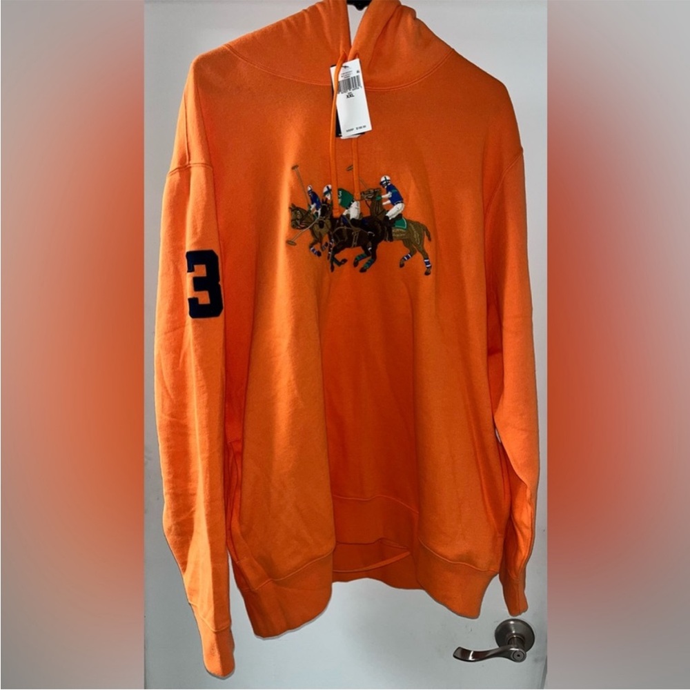 Orange Hoodie with Embroidered Polo Design